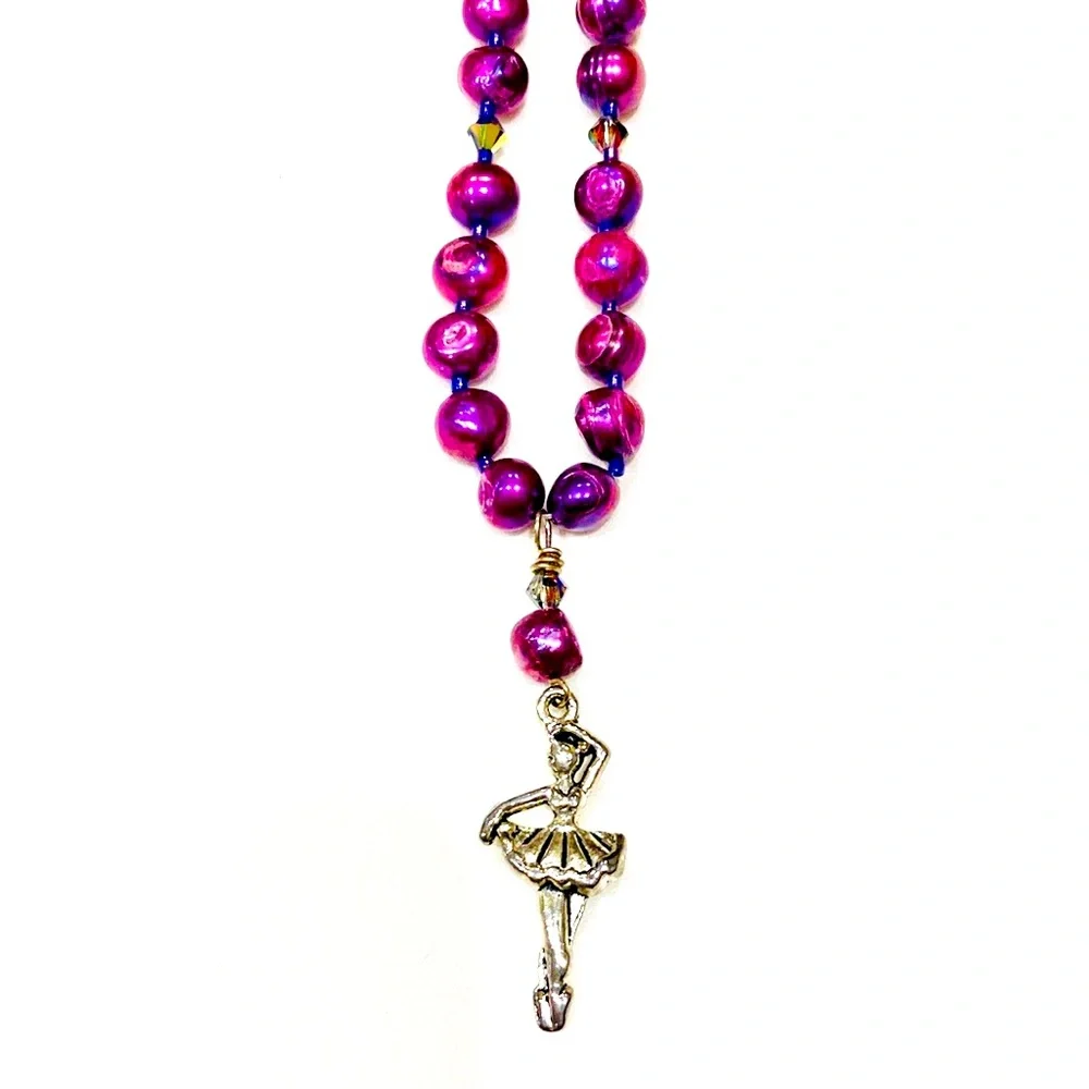 Handmade Ballerina in Purple Christmas Nutcracker Ballet Necklace